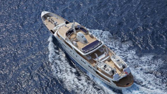 Northwind 2 cruises off the coast of Athens, showcasing spacious decks and an elegant profile at sea.