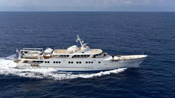 Northwind 2 cruises off the coast of Athens, showcasing elegant styling and a premium yacht charter experience.