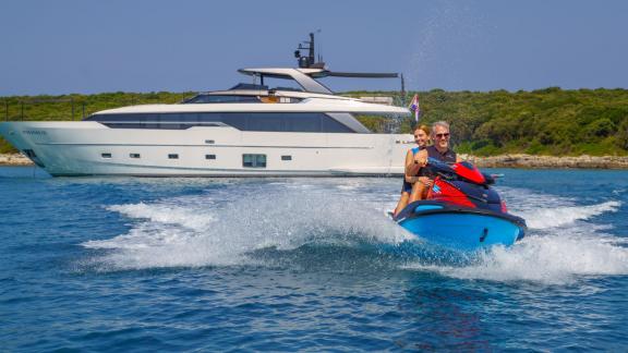Primus yacht by Sanlorenzo SL96A offers luxury cruising and water fun.