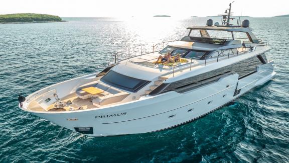 Primus yacht by Sanlorenzo SL96A offers comfort and open-air lounging in Croatia.