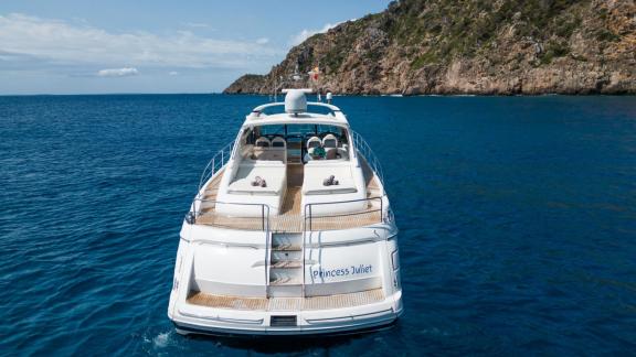 The swim platform and aft deck area of Princess Juliet are seen off the coast of Ibiza.