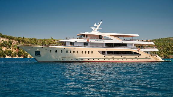 The elegant motor yacht Queen Eleganza anchored off the coast of Croatia