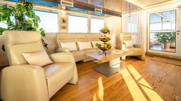 The comfortable living area of the Motor Yacht Riva offers relaxation and style in Croatia.