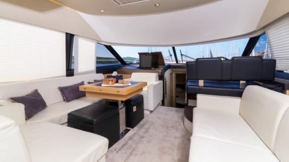 Spacious and comfortable salon area of motor yacht Serendipity I.