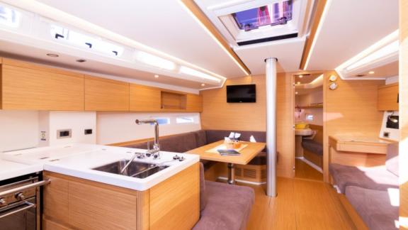 Modern interior of Sportski Vuk 44 in Croatia, perfect for a sailing holiday.