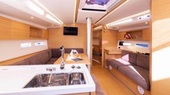 Spacious and modern interior of Sportski Vuk 44 in Croatia, ideal for a sea holiday.