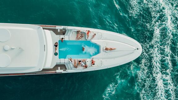 The pool on the deck of the yacht Thunder provides relaxation and comfort.