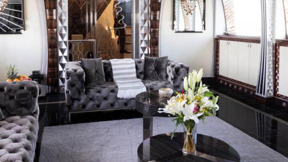 The interior salon of Thunder dazzles with stylish furniture and luxurious design.