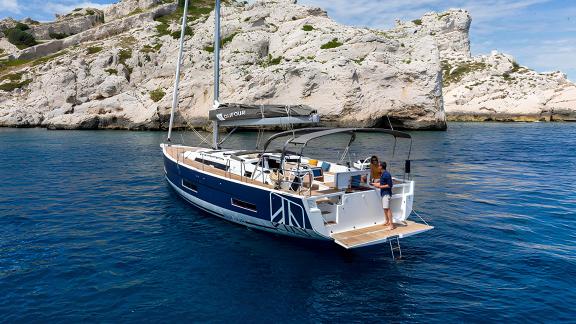 The Vita yacht enjoys the calm waters off the coast of Croatia.