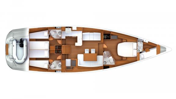 The interior layout of Whyknot yacht features spacious seating areas and comfortable cabins.