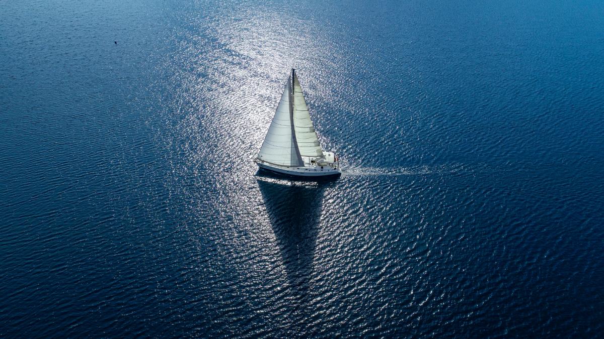 Sailing yacht Viktoria II on the open sea in sunny weather