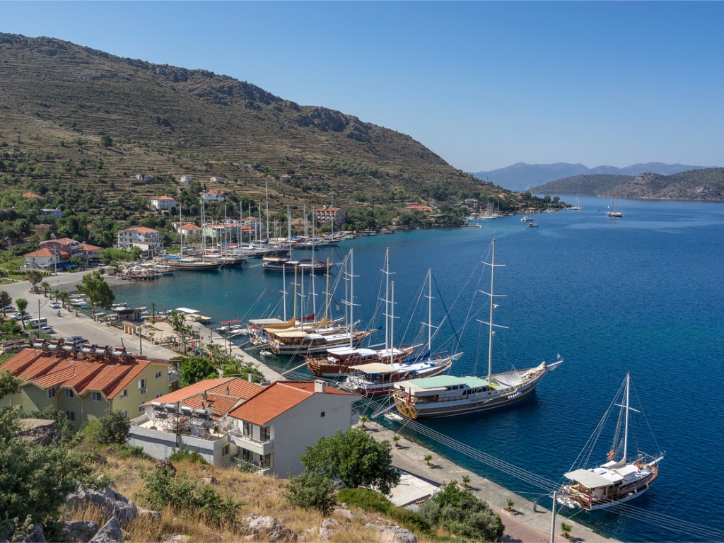 Yachts and boats on the water in Bozburun
