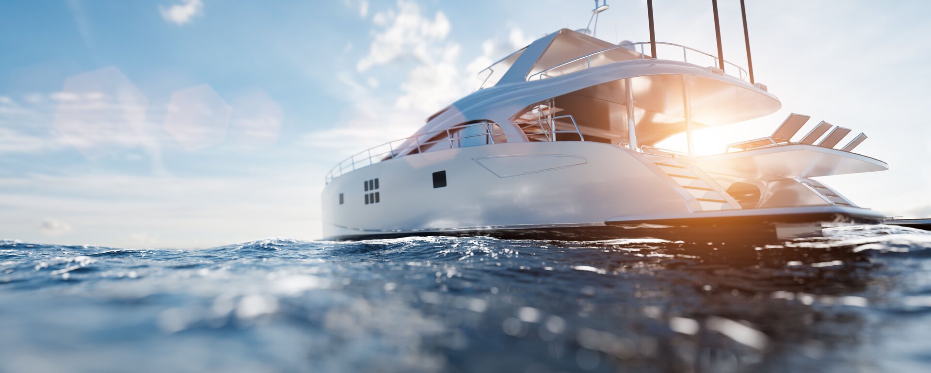 close-up of a luxury yacht at sunset during a catamaran charter Göcek