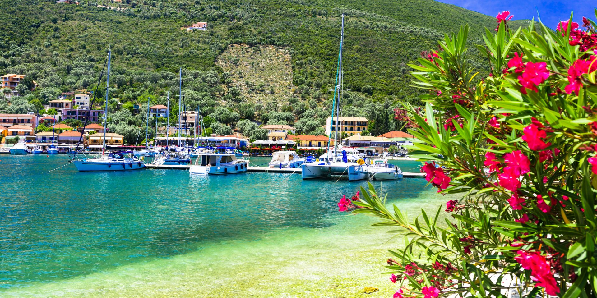Picturesque harbor view, perfect to start your Catamaran Charter Lefkada and explore the Ionian Sea