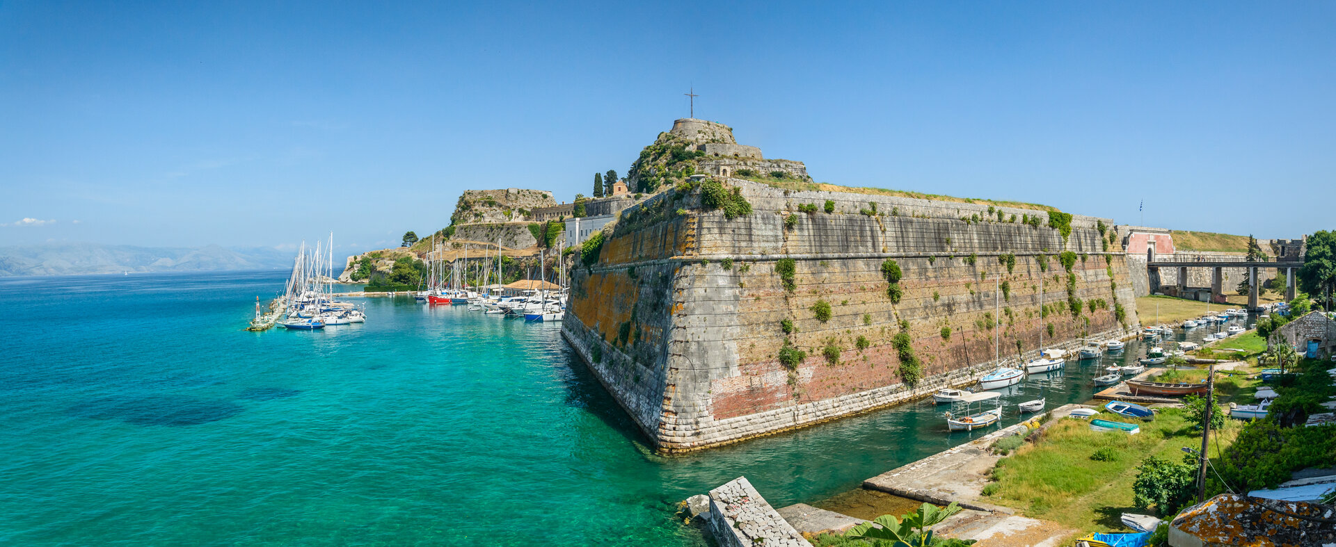 View from the sea of the Old Fortress in Kerkyra during a sailing yacht charter corfu
