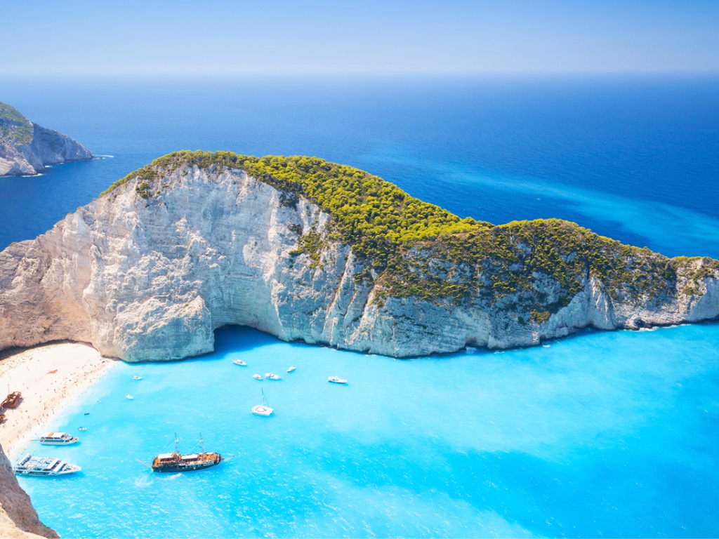 Navagio Bay the most famous natural monument of Zakynthos, Greek island in the Ionian Sea